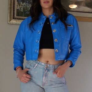 Crās Johanna Vegan Leather Cropped Jacket in Blue